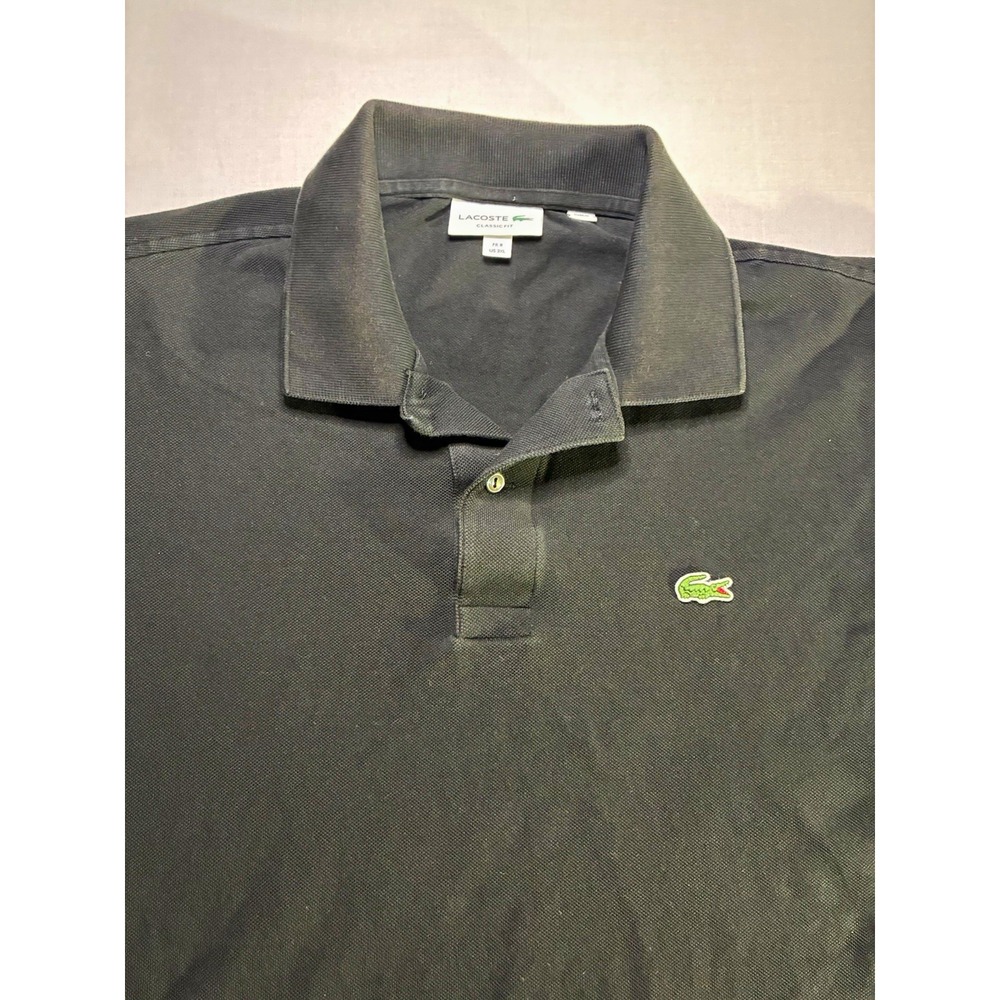 Lacoste Men's 3XL Big & Tall Black Solid Cotton Knit Golf Polo Logo Embroidered